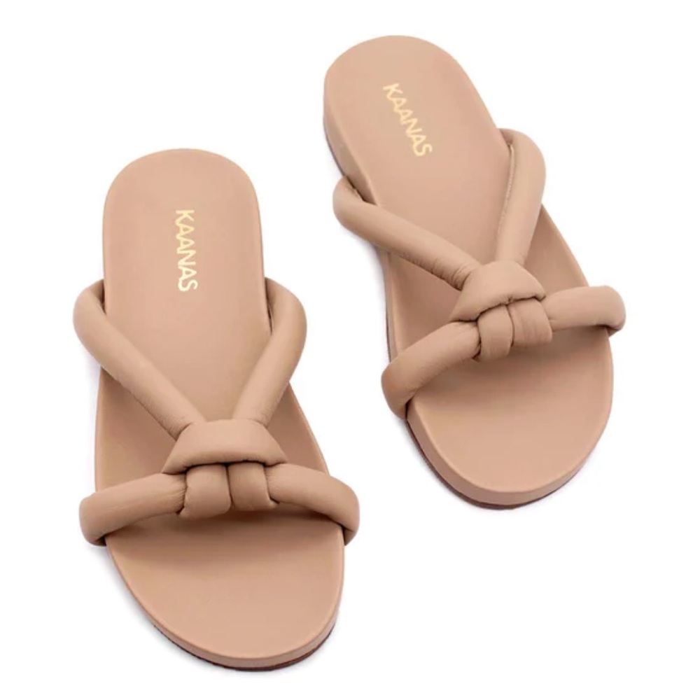 Kaanas Almond Leather Slide Sandal // Size 6